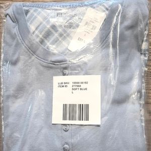 NEW LL Bean 2 pc. Long Sleeve Blue Check Cotton Pajamas Womens Large (14-16) NIP